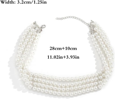 Multi Strand Pearl Choker Necklace Faux Pearls Necklace 4 Row Pearl Necklace 1920s Flapper Pearls Necklace Vintage Costume Short Pearl Necklace fo...