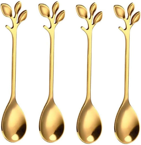 20 Pack Stainless Steel Leaf Coffee Spoon Tableware Dessert Spoons, Stirring, Mixing, Sugar, Stir, Ice Cream, Cake, Teaspoon 4.7 inch Gold...