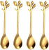 20 Pack Stainless Steel Leaf Coffee Spoon Tableware Dessert Spoons, Stirring, Mixing, Sugar, Stir, Ice Cream, Cake, Teaspoon 4.7 inch Gold...