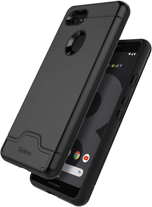 Teelevo Wallet Case for Google Pixel 3, Dual Layer Case with Card Slot Holder and Integrated Kickstand for Google Pixel 3 - Black...