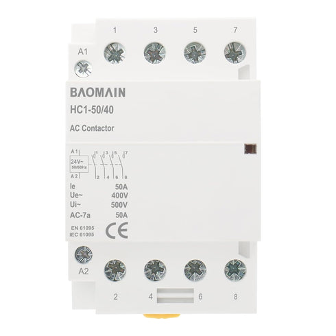 Baomain Household AC Contactor 4 Pole HC1-50 24V 50A 4NO Normally Open Universal Circuit Control 35mm DIN Rail Mount(HC1-50/40)...