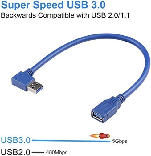 USB 3.0 Extension Cable 1FT 2 Pack 90 Degree Left & Right Angle USB Adapter Male to Female Short USB3 Cables Up & Down for Laptop TV USB Disk Mous...