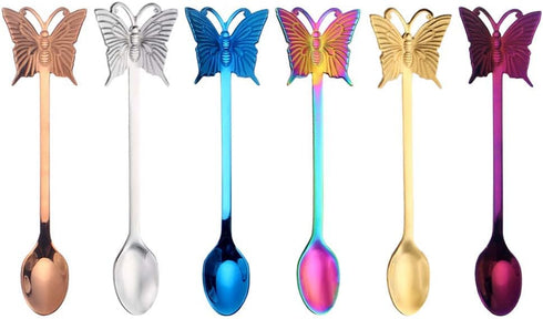 6-Pack Coffee Spoons Rainbow Colorful Teaspoon Dessert Espresso Stainless Steel Stirring Spoon...