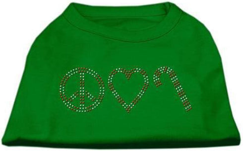 Mirage Pet Products 10-Inch Peace, Love, and Candy Canes Print Shirt for Pets, Small, Emerald Green...