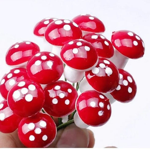 20Pcs Red Mini Mushroom Miniatures Artificial Garden Fairy Bonsai Plant Pot Resin Craft Decoration for Home DIY Micro Landscape Decor Garden Sculp...