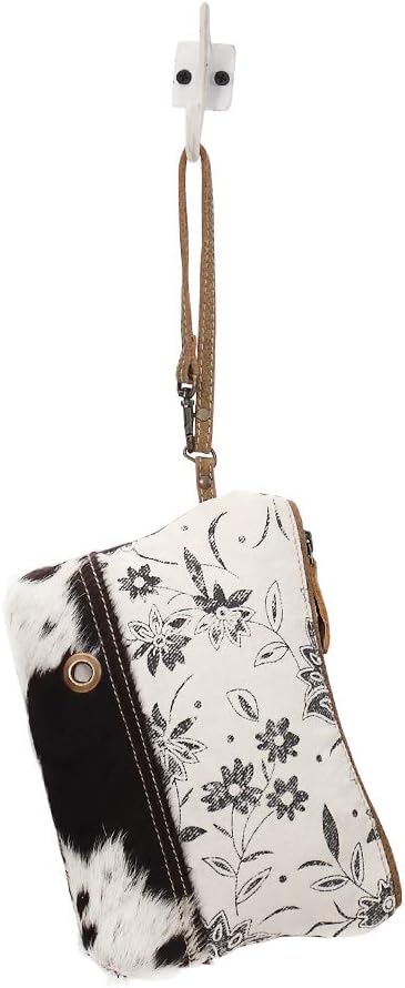 Myra Bag Urging Upcycled Canvas & Cowhide Wristlet Pouch Bag S-1514...