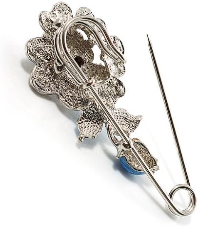 Silver Tone Crystal Rose Safety Pin Brooch (Blue)...