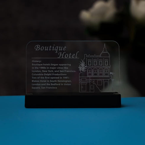 Kyglaring Glowing Clear Acrylic Name Plate with Power Base Designed for Lego Creator Boutique Hotel 10297 Building Set Sign Display (Glowing namep...