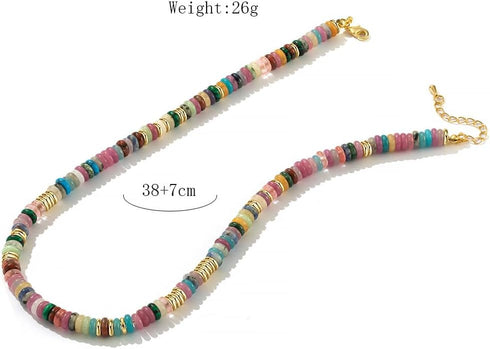 Boho Beaded Choker Necklace Chakra Gemstone Necklace Natural Stone Beaded Necklaces for Women Handmade Summer Beach Surfer Necklace...