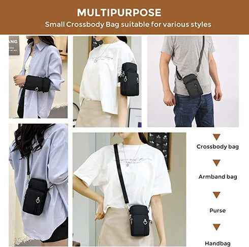 Small Crossbody Bags for Women, Black Waterproof Cell Phone Crossbody Wallet Purse Handbags Mens Gym Bags, Detachable Strap Multi Pocket Casual Ou...