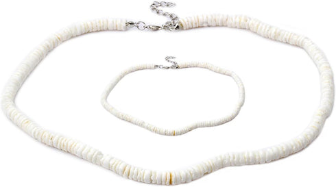 Set White Puka Shell Adjustable Chain Necklace Anklet Hawaiian Seashell for Women Beach Necklaces Clam Chips Surfer Jewelry Conch Handmade Bohemia...