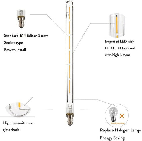 T300 Dimmable Vintage LED Edison Bulbs 6W T300 Dimmable LED Filament Bulb Long Tubular Vintage LED Lights,E14 Small Base,Clear Glass,Warm White 23...