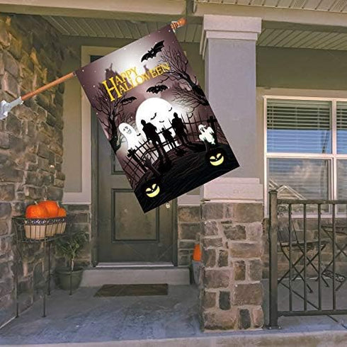 Halloween Flag Double Sided Halloween Garden Flag Outdoors 28 x 40 Inch Large Halloween Yard Flag Decorative Halloween Ghost Bat Zombie House Flag...