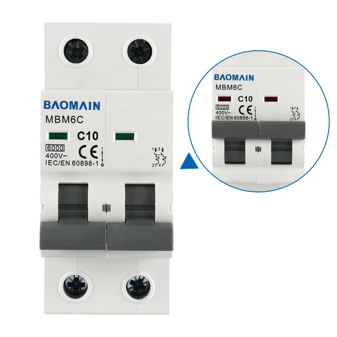 Baomain Miniature Circuit Breaker DZ47-63 C10 AC 230V 400V 10Amp 2 Pole DIN Rail Mounting...