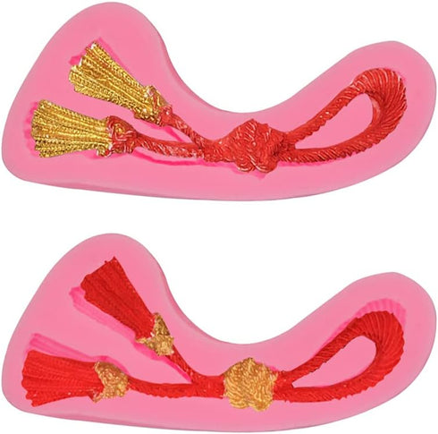 2 pieces Rope Knot Ice Jelly Baking Tray Molds,Chinese Knot Cake Baking Mould, Tassel Chocolate Candy Bakeware Mold, Pink...