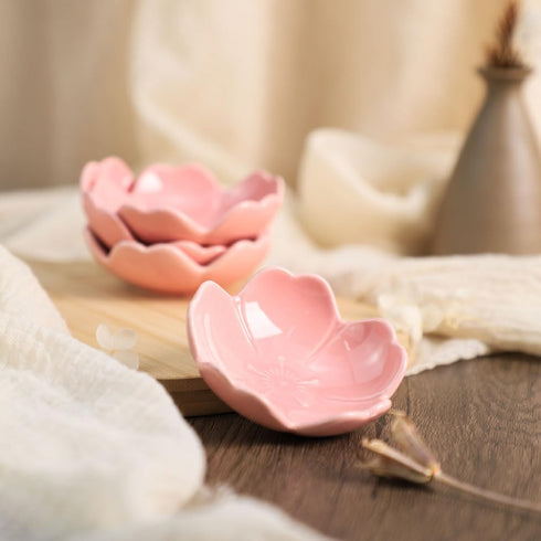 FUYU 4pcs Sakura Shaped Ceramics Seasoning Dishes Spice Dishes Salad Soy Sushi Wasabi Dipping Bowls, Tea Bag Holders...