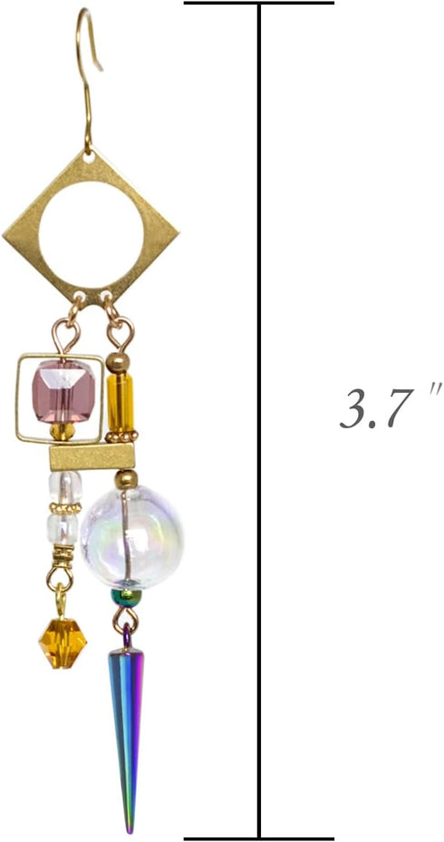 Steampunk Asymmetrical Industrial Robot Mismatched Glass Ball Dangle Earrings for Women Jewelry...