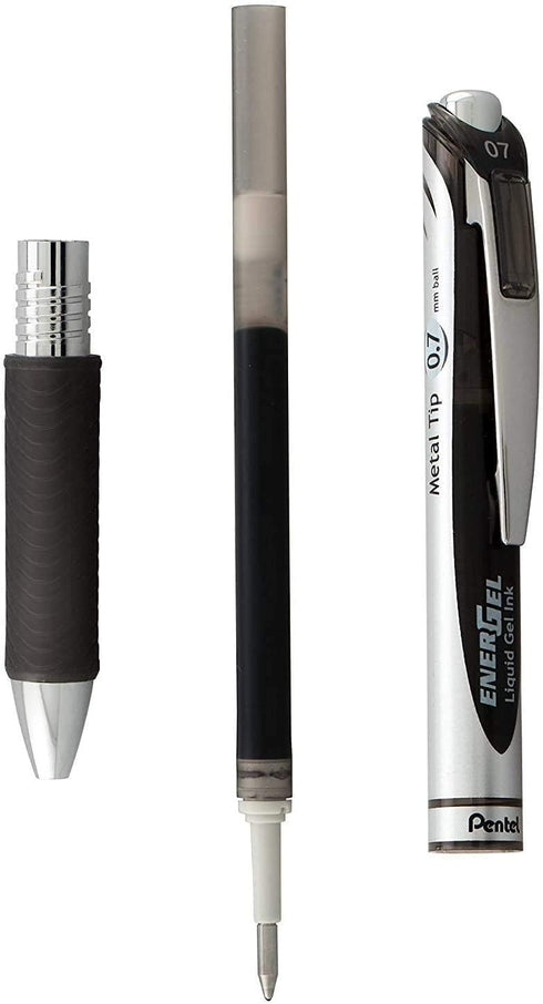 Pentel EnerGel Liquid Gel Ink Pens 0.7 mm - Pack of 5 Black Deluxe RTX Pens with 3 Refills...