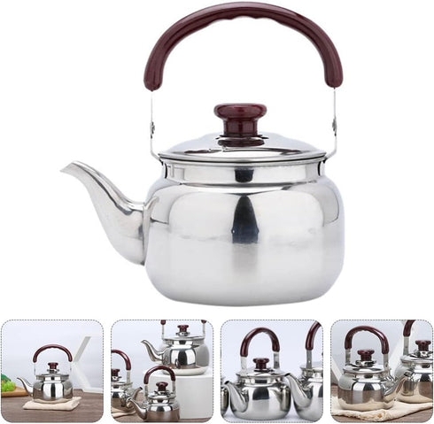 LIFKOME Traditional Stainless Steel Heavy Duty Tea Kettle With Sandwich Bottom and Specialty Cool Touch Handling Mirror Finish Stainless Steel Whi...