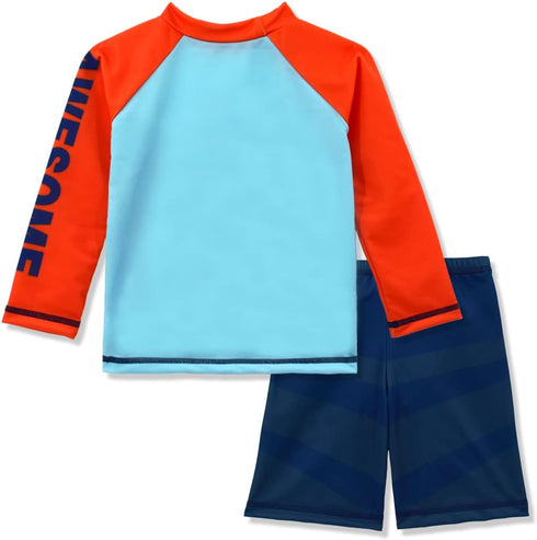Boys Two Piece Rash Guard Swimsuits Kids Long Sleeve Sunsuit Swimwear Sets Rock Shark Pattern 5T...