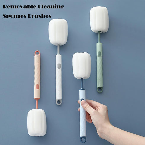 3PCS Removable Cleaning Sponges Brushes Bottle Cup Cleaning Brush Scrubber Cleaner with Plastic Long Handle(Colors Random)...