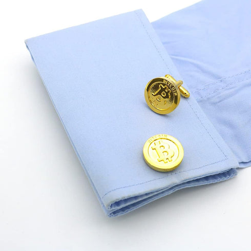 Men's Bitcoin Cuff Links Quality Brass Material Golden Color Coin Design Cufflinks with Gift Box...