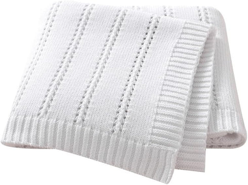 Baby Blanket Cozy Soft Knit Neutral Swaddling Blankets for Boys Girls Newborn Infant Toddler White 30x40 Inches...