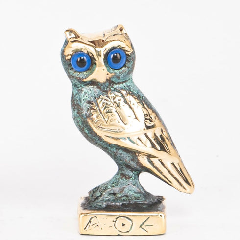 Ancient Greek Bronze Museum Statue Replica of Owl on a Podium (526)...