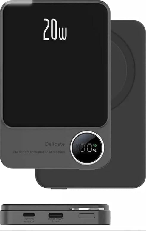 Fast Charging Magnetic Power Bank Wireless Charging Type C Quick Charge Support and Lightning Cable Compatible Port, LED Display Ultra Slim High C...