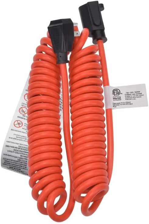 Monoprice Coiled Power Tool Extension Cord - NEMA 5-15P to NEMA 5-15R, Expands from 3 Feet to 10 Feet, 13 Amp, 16AWG, Orange...