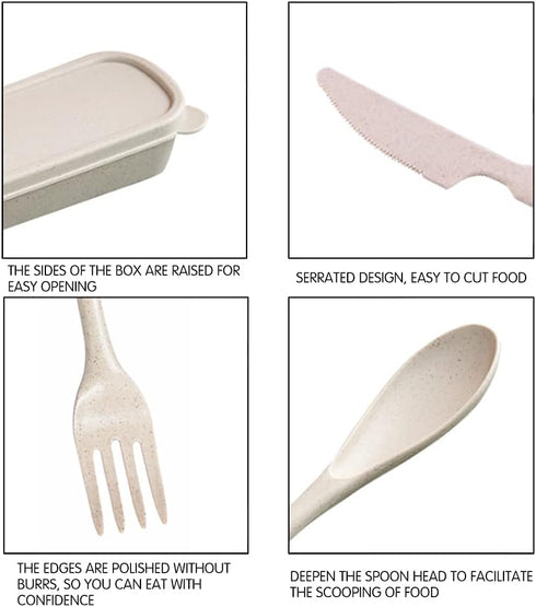 M&F 4 Pack Portable Utensils Set with Case, Wheat Straw Cutlery Set, Reusable Flatware Set Travel, Fork Spoon Cutter for Kids Adults Outdoor Offic...