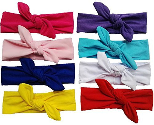 QandSweet Baby Girl Headbands with Polygonal Flower Inlay Rhinestone for Photography (8 Pack Solid Bunny Ears)...