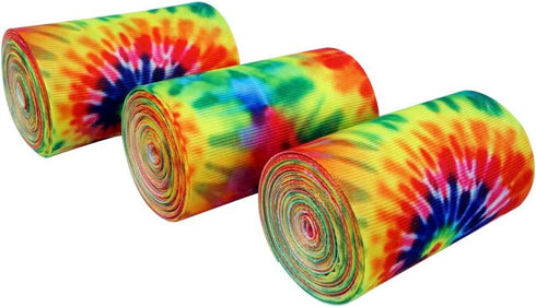 3" Tie Dye Swirl Pattern Printed 5 Yards White Grosgrain Ribbon...