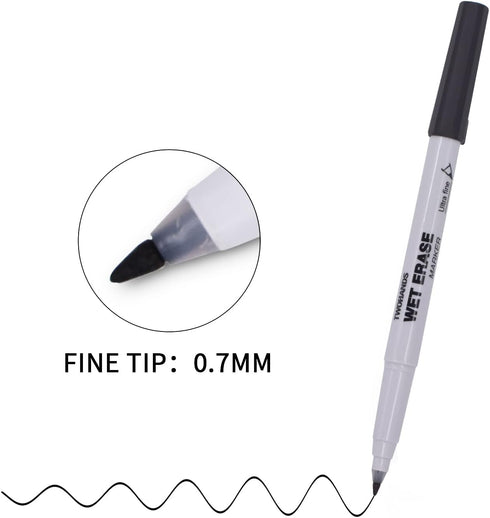 TWOHANDS Wet Erase Markers Ultra Fine Tip,0.7mm,Low Odor,Extra Fine Point,Black,Whiteboard Markers for Office,Home,or Planning Dry Erase Board,207...