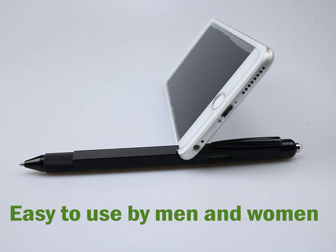 Uzi Tactical Utility Pen Features Screwdriver, Stylus, Ruler, Phone Holder, A Level, LED Light, Refillable Ballpoint Writing Tactical Pen, Black, ...