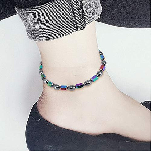Black Obsidian Anklets for Women,2PCS Anti Swelling Anklet Slim Hematite Anklet Anti-Anxiety Yoga Beads Bracelet...