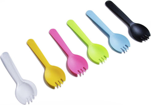 100 Pack 2 in 1 Disposable Sporks Ice Cream Scoop MINI Plastic Forks Spoons Cake Dessert Spoon Salad Serving Scoops for Home Use Picnics Birthday ...