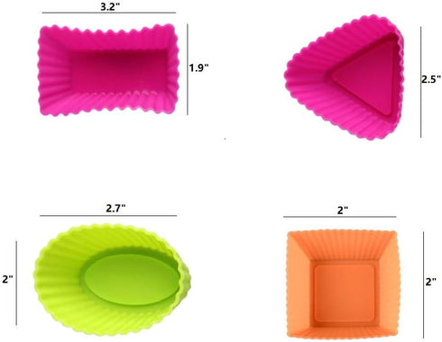 Kaptin 24pcs Silicone Muffin Baking Cups Cupcake Liners,Reusable Non-Stick Cake Molds Sets Multi-color (Square + Rectangle + Triangle + Ellipse)...