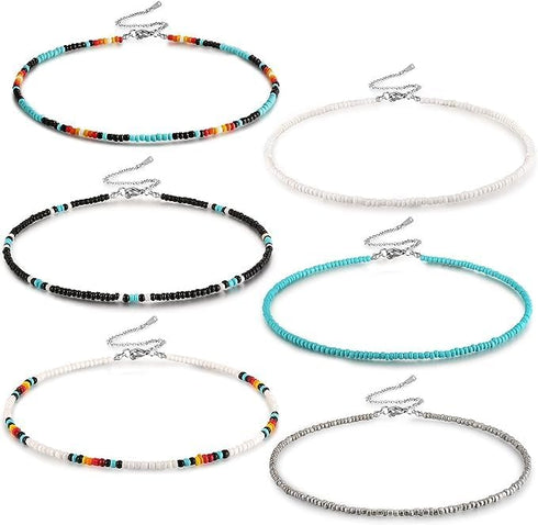 Western Bead Choker Necklace Set Handmade Glass Seed Bead Boho Bohemian Hippie Necklaces Jewelry for Women Girls...
