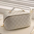 Large Capacity Travel Cosmetic Bag, Makeup Organizer Bag for Women, Portable Checkered Makeup Bags | PU Leather waterproof Skincare Bag with handl...