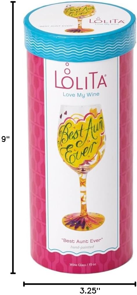 Lolita Best Aunt Ever Artisan Painted Wine Glass Gift...