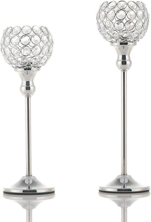 VINCIGANT Silver Crystal Votive Candle Holders Set of 2 for Table Centerpieces, Wedding Dinning Room Table Tealight Candle Stand,Christmas Housewa...