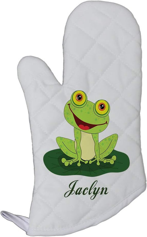 Personalized Custom Text Happy Frog Polyester Oven Mitt Kitchen Mittens...