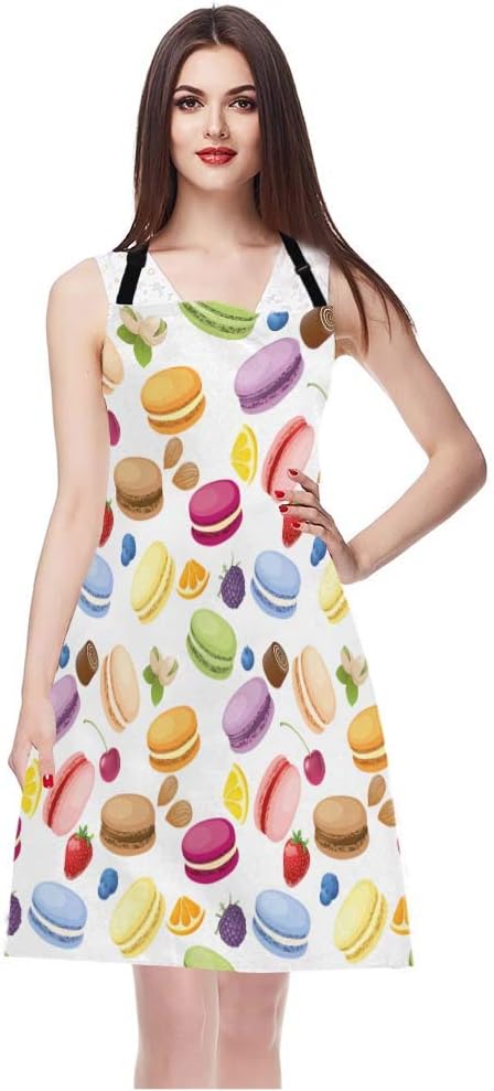 WONDERTIFY Macarons Apron,Colorful Macarons Cake and Various Fruits Bib Apron with Adjustable Neck for Men Women,Suitable for Home Kitchen Cooking...