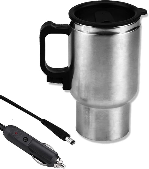 Car Heating Cup, 12V 450ml Stainless Steel Car Travel Mug with Cigarette Lighter, Electric Water Kettle Heated Mug, Travel Coffee Cup for Heating ...