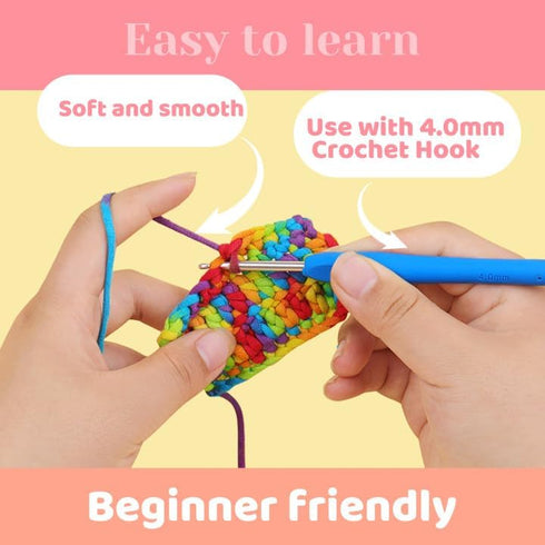 50g Rainbow Beginner Crochet Yarn for Crocheting and Knitting, Rainbow Yarn for Beginners, Beginner Crochet Yarn with Easy-to-See Stitches, Rainbo...