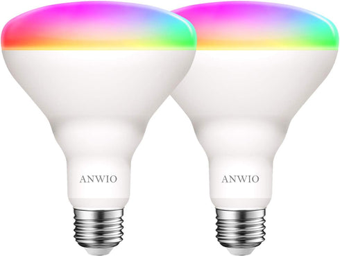 ANWIO Smart Light Bulb BR30 RGB Color Changing LED WiFi Dimmable Multicolor Light Bulbs E26 Base, Compatible with Alexa, Google Assistant, No Hub ...