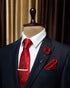 Red Plaid Checkered Ties For Men – Tie Set With Pocket Square Cufflinks Tie Clip Bar & Flower Brooch Pin For Mens (Pack of 5) (AXTS54)...