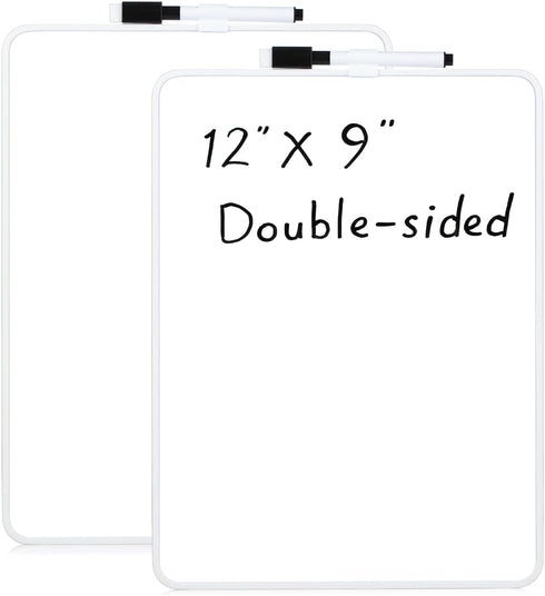 Small Dry Erase Board, 12” x 9” Mini Whiteboard with Black Dry Erase Markers, Small White Board Sets for Kids Students Teachers Artists, Set of 2(...