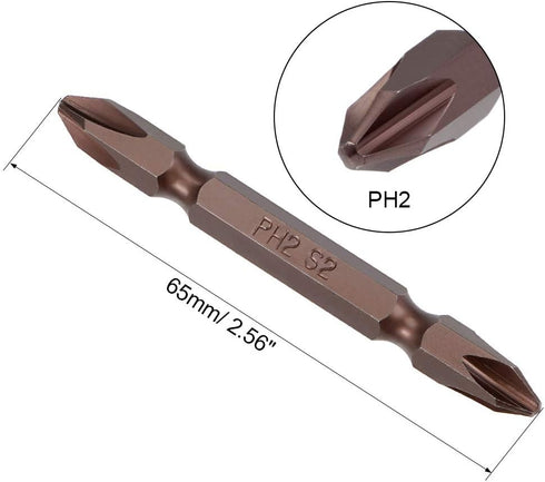 uxcell 2 Pcs PH2 Magnetic Phillips Double Ended Screwdriver Bits, 1/4 Inch Hex Shank 2.56-inch Length S2 Power Tool (Red)...
